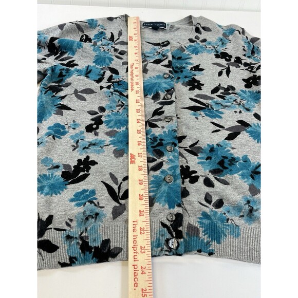 BEAUTIFUL‎ KAREN SCOTT GREY/TEAL FLORAL SWEATER BUTTON UP CARDIGAN. SZ L - Picture 7 of 10
